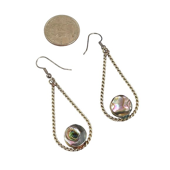 Vintage Alpaca Mexico Teardrop Earrings With Abalone Inlay & Twist Design For Wo - Picture 1 of 9
